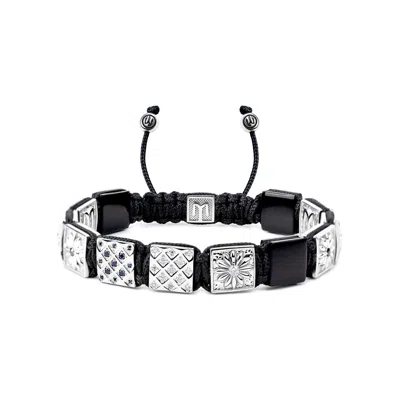 Mahigan Men's Black / Silver Flat Bead Macrame Bracelet With Onyx In Silver