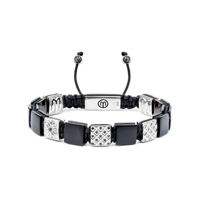 Mahigan Men's Black / Silver Flat-bead Onyx Bracelet In Silver