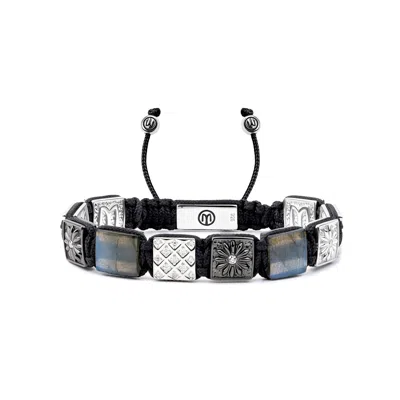Mahigan Men's Black / Silver Silver Flat-bead Bracelet With Labradorite