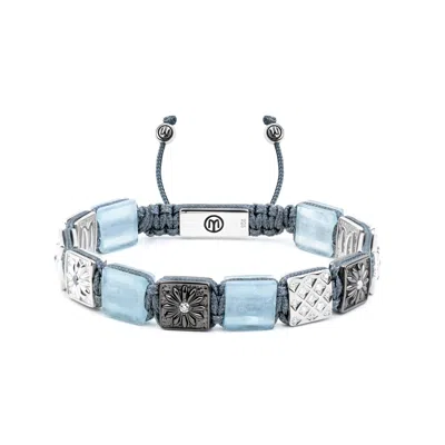 Mahigan Men's Blue / Silver / Black Two Tone Silver Bracelet With Aquamarines In Metallic