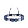 Mahigan Men's Blue / Silver Silver Flat-bead Bracelet With Navy Blue String & Lapis Lazuli