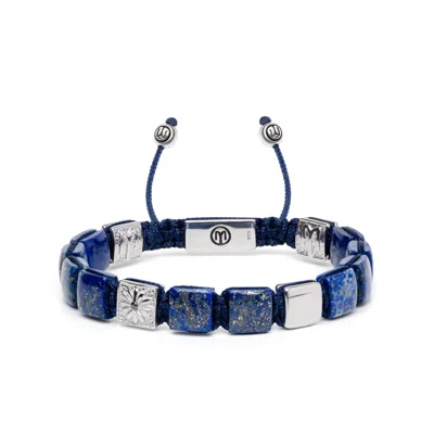 Mahigan Men's Blue / Silver Silver Flat-bead Bracelet With Navy Blue String & Lapis Lazuli