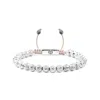 Mahigan Men's  Beaded Bracelet – Silver Beads With Black Moissanites On Beige String