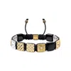 Mahigan Men's Silver / Gold / Black Flat Bead Macrame Bracelet With Onyx In Gold & Silver