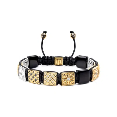 Mahigan Men's Silver / Gold / Black Flat Bead Macrame Bracelet With Onyx In Gold & Silver In Multi