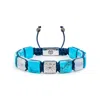 Mahigan Men's White / Silver / Blue Silver Flat-bead Bracelet With Turquoise & Rainbow Moonstone