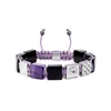 Mahigan Pink / Purple / Silver Women's Silver Macrame Flat-bead Bracelet With Black Onyx & Amethyst