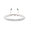 Mahigan Women's Beaded Bracelet – Silver Beads With Black Moissanites On Beige String