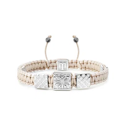 Mahigan Women's Beige Macrame Bracelet In Silver With White Moissanites