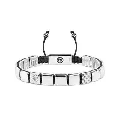 Mahigan Women's Black / Silver Slick Flat-bead Bracelet With Black Moissanite & Black String
