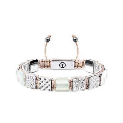 Mahigan Women's Blue / Silver Flat-bead Bracelet With Aquamarine & Beige String In Silver