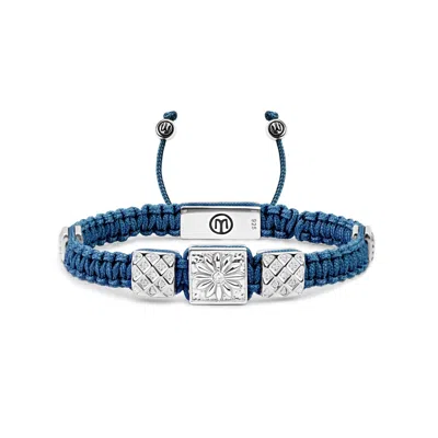 Mahigan Women's Blue / Silver Triple Macrame Bracelet In Silver - White Moissanites & Navy Blue String