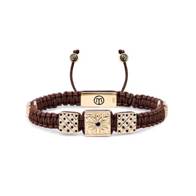 Mahigan Women's Brown / Gold Triple Macrame Bracelet In Gold - Black Moissanite, Brown String In Multi