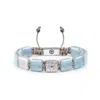 Mahigan Women's Brown / Silver / Blue Silver Flat-bead Bracelet With Aquamarines