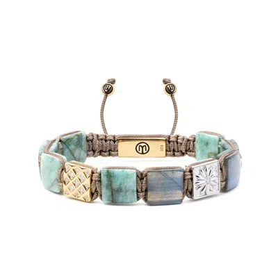 Mahigan Women's Gold / Brown Macrame Bracelet With Emerald & Labradorite - Beige String In Green