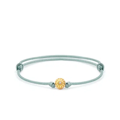 Mahigan Women's Gold / Green Sliding Knot Bracelet With Green String In Gold In Blue