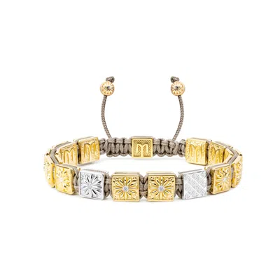 Mahigan Women's Gold / Silver Flat-bead Macrame Bracelet In Silver & Gold – Beige Cord