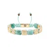Mahigan Women's Green / Gold Flat-bead Macrame Bracelet With Emeralds In Gold