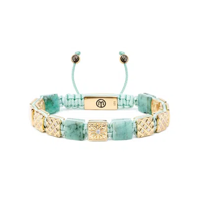 Mahigan Women's Green / Gold Flat-bead Macrame Bracelet With Emeralds In Gold