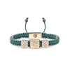 Mahigan Women's Green / Gold Triple Macrame Bracelet In Gold - White Moissanites & Green String