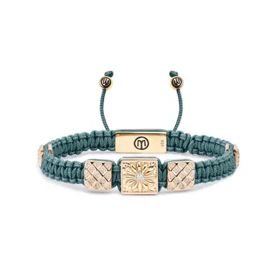 Mahigan Women's Green / Gold Triple Macrame Bracelet In Gold - White Moissanites & Green String