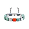 Mahigan Women's Grey / Silver / Green Emerald Flat-bead Bracelet With Carnelian In Silver  - 8mm