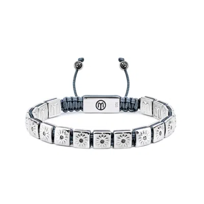 Mahigan Women's Grey / Silver Silver Macrame Bracelet With Black Moissanite & Dark Gray String - The Sun Wor