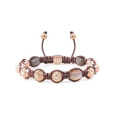 Mahigan Women's Pink / Purple / Rose Gold Macrame Braided Bracelet With Faceted Moonstones In Rose Gold - Th