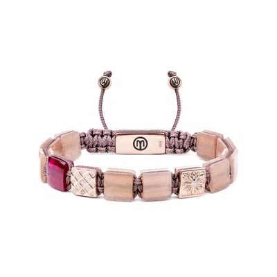 Mahigan Women's Rose Gold / Red Dark Mauve Macráme Bracelet With Peach Moonstone & Ruby In Rose Gold
