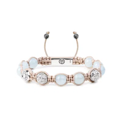 Mahigan Women's Silver / Blue Macrame Braided Bracelet With Aquamarines & Light Beige String In Silver - The
