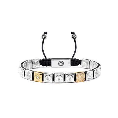 Mahigan Women's Silver / Gold / Black Silver Bracelet With White Moissanite & Black String -the Sun Worshipp