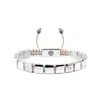 Mahigan Women's Silver Macrame Bracelet – Light Beige String With White Moissanites