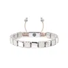 Mahigan Women's Silver Macrame Bracelet With Light Beige String & White Moissanites