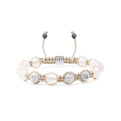 Mahigan Women's Silver / White Braided Bracelet With Rainbow Moonstone In Silver - The Maverick In Metallic