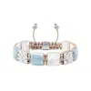 Mahigan Women's White / Silver / Blue Light Beige Macrame Bracelet With Aquamarine And Mother Of Pearl