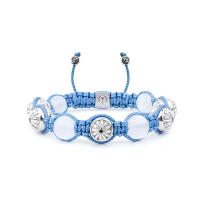 Mahigan Women's White / Silver / Blue Moonstone Bracelet With Sky - Blue String & Silver - The Maverick