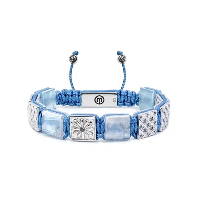 Mahigan Women's White / Silver / Blue Sky Blue Macrame Bracelet With Aquamarine & Rainbow Moonstone
