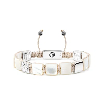 Mahigan Women's White / Silver Flat-bead Bracelet With Mother Of Pearl & Beige String In Silver