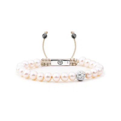 Mahigan Women's White / Silver White Freshwater Pearl Bracelet In Beige & Silver In Yellow