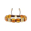Mahigan Women's Yellow / Orange / Brown Chalcedony Flat Bead Bracelet In Gold With Brown String