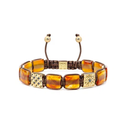 Mahigan Women's Yellow / Orange / Brown Chalcedony Flat Bead Bracelet In Gold With Brown String