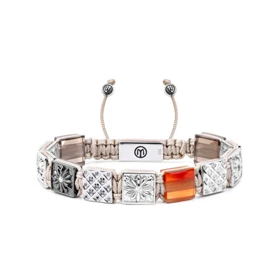 Mahigan Women's Yellow / Orange / Silver Silver & Carnelian Flat Bead Macrame Bracelet – Beige Braided Strin