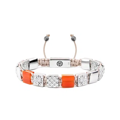 Mahigan Yellow / Orange / Silver Women's Silver & Carnelian Macrame Charm Bracelet – Beige Braided String In Multi