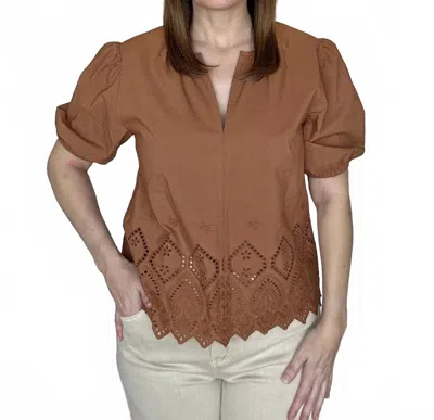 Mahila Angie Eyelet Border Hem Blouse In Brown