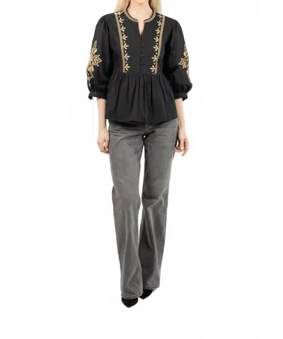 Mahila Casual Peplum Top With Embroidery In Black