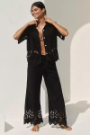 Mahila Embroidered Cutwork Wide-leg Pants In Black