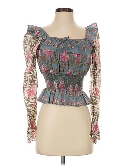 Pre-owned Mahila Long Sleeve Blouse In Teal