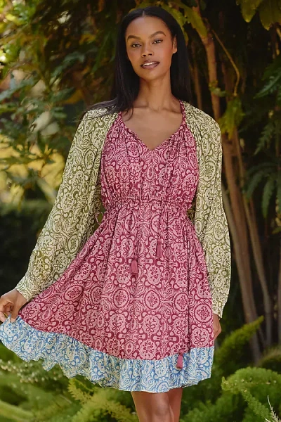 Mahila Long-sleeve Tie-front Mini Dress In Pink