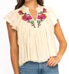 Mahila Olene Embroidery Blouse Top In Cream In Pink