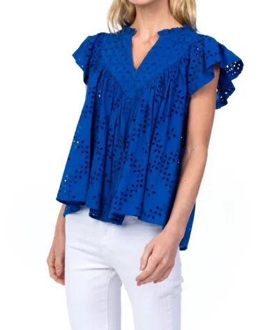 Mahila Olene Ruffle Sleeve Top In Lake In Blue
